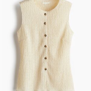 H&M Sleeveless Button-Down Vest Textured Jersey - Cream | Size Medium